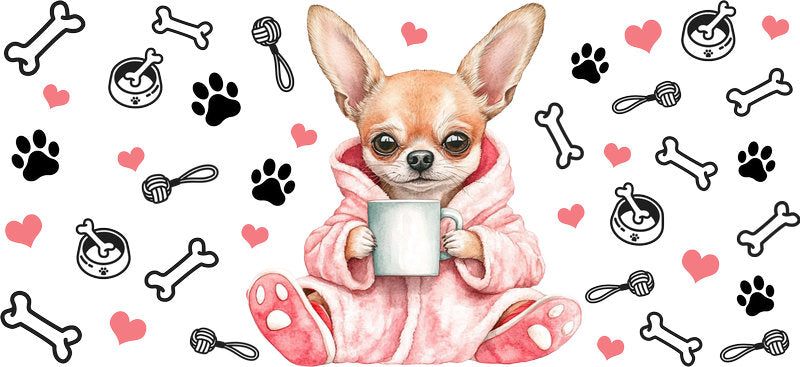 Princess Chihuahua Pink Dress UV DTF Cup Wrap for 16oz Glass Can