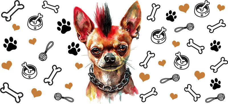 Punk Chihuahua Purple Style Dog UV DTF Cup Wrap for 16oz Glass Can