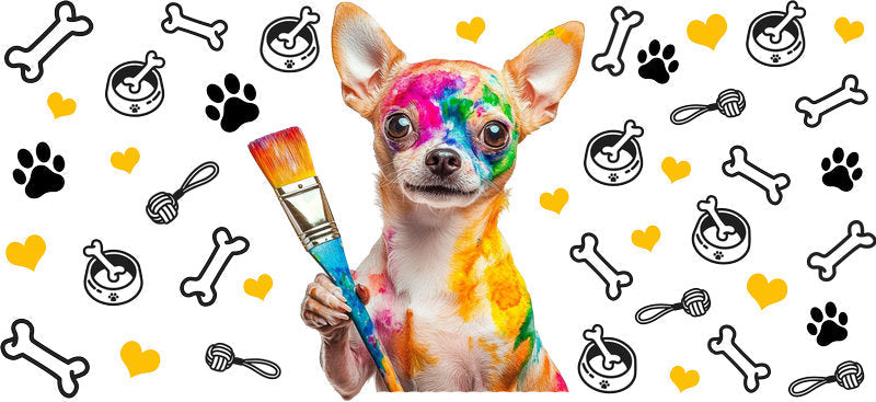 Artist Chihuahua Painting Dog UV DTF Cup Wrap for 16oz Glass Can