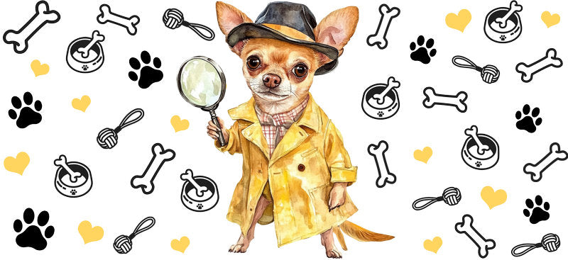 Yellow Jacket Chihuahua Fashion UV DTF Cup Wrap for 16oz Glass Can