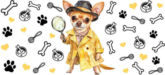 Yellow Jacket Chihuahua Fashion UV DTF Cup Wrap for 16oz Glass Can