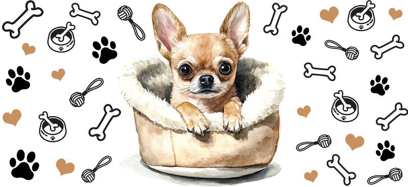 Sleeping Chihuahua Puppy Basket UV DTF Cup Wrap for 16oz Glass Can