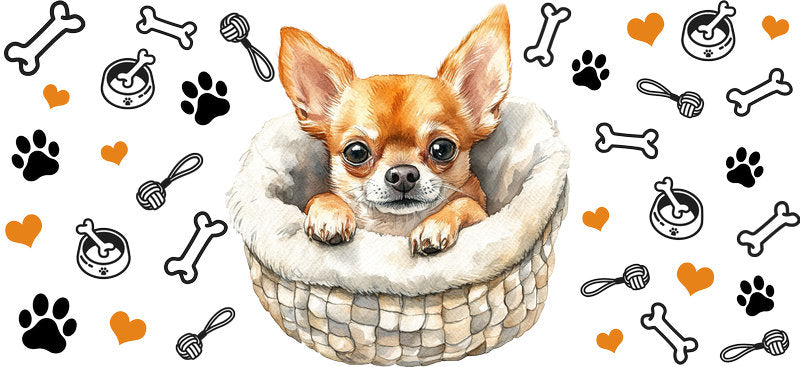 Cozy Chihuahua Puppy Bed UV DTF Cup Wrap for 16oz Glass Can