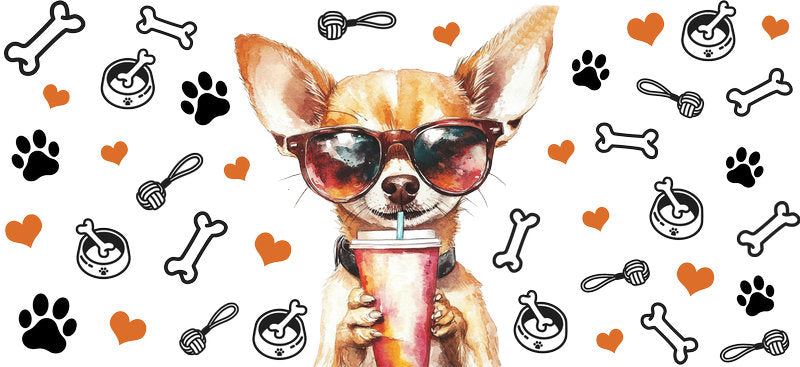 Cool Chihuahua Sunglasses Fashion Dog UV DTF Cup Wrap for 16oz Glass Can