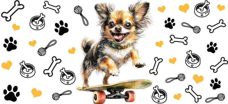 Playful Chihuahua Running Puppy UV DTF Cup Wrap for 16oz Glass Can