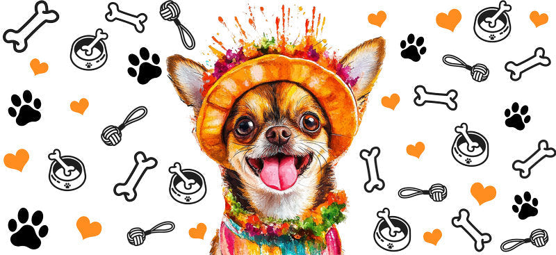 Sunflower Chihuahua Smiling Puppy UV DTF Cup Wrap for 16oz Glass Can