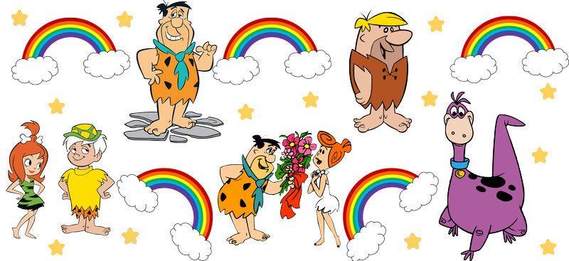 Stone Age Cartoon Family Characters UV DTF Cup Wrap for 16oz Libbey Glass