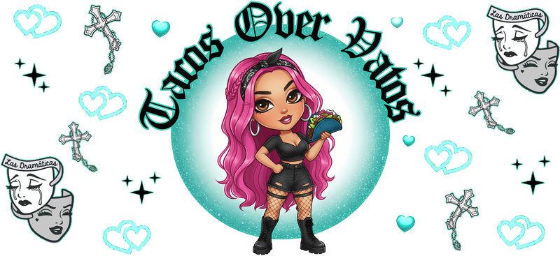 Chaos Over Vibes Cute Girl UV DTF Cup Wrap for 16oz Libbey Glass