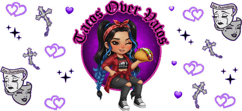 Chaos Over Vibes Purple Baddie Girl UV DTF Cup Wrap for 16oz Libbey Glass