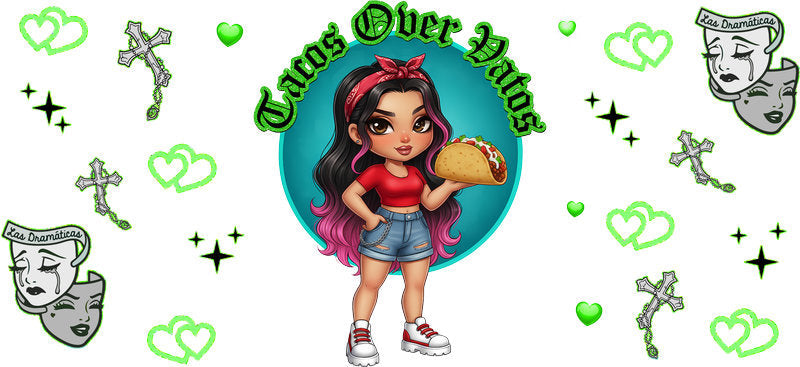 Chaos Over Vibes Green Style Girl UV DTF Cup Wrap for 16oz Libbey Glass