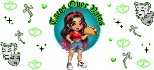 Chaos Over Vibes Green Style Girl UV DTF Cup Wrap for 16oz Libbey Glass