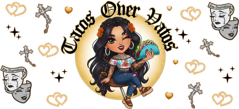 Chaos Over Vibes Latte Lover Girl UV DTF Cup Wrap for 16oz Libbey Glass