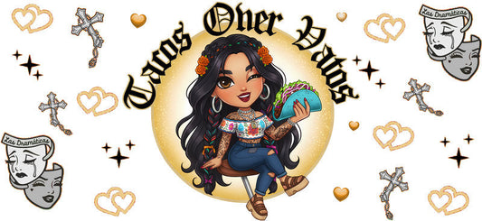 Chaos Over Vibes Latte Lover Girl UV DTF Cup Wrap for 16oz Libbey Glass