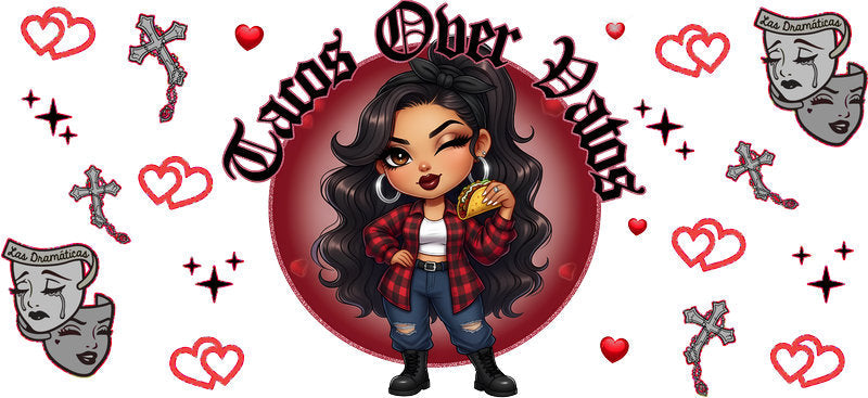 Chaos Over Vibes Red Aesthetic Girl UV DTF Cup Wrap for 16oz Libbey Glass