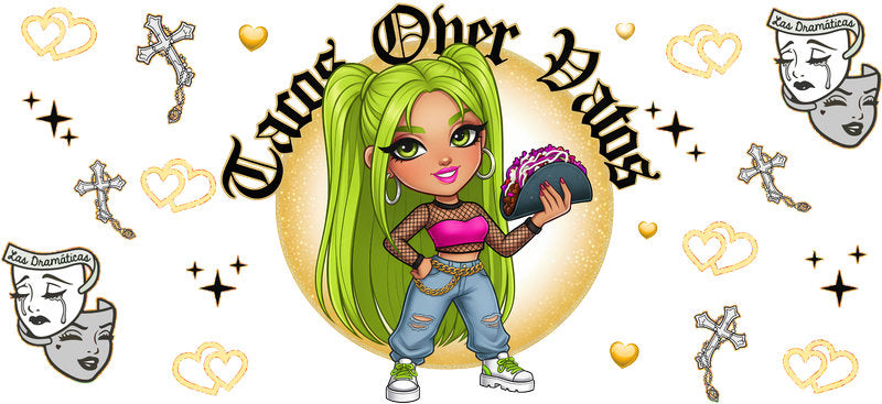 Chaos Over Vibes Neon Fashion Girl UV DTF Cup Wrap for 16oz Libbey Glass