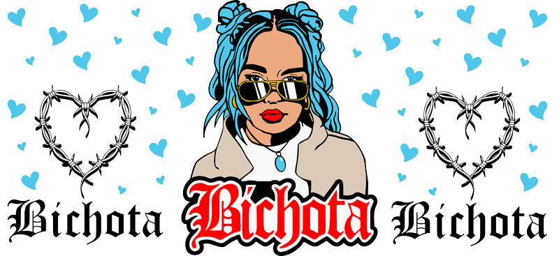 Blue Hair Fashion Character UV DTF Cup Wrap for 16oz Libbey Glass
