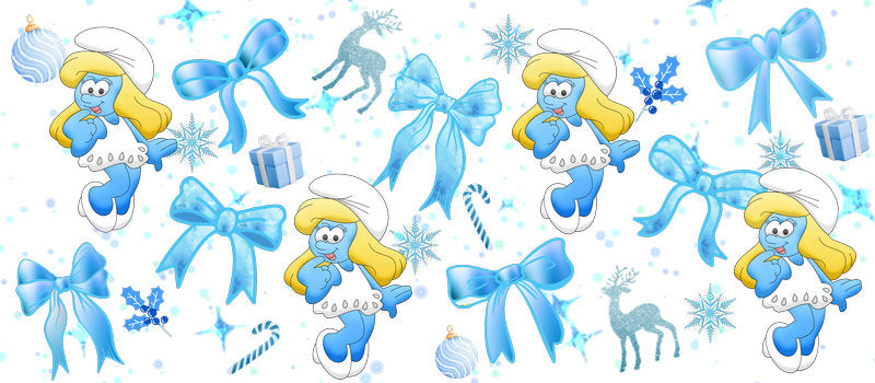Blue themed bow design UV DTF Cup Wrap for 16oz Libbey Glass