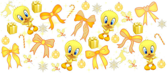 Yellow bird bow UV DTF Cup Wrap for 16oz Libbey Glass