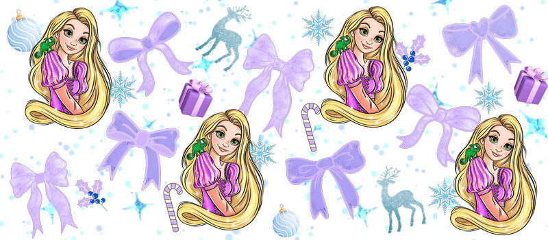 Long hair princess design UV DTF Cup Wrap for 16oz Libbey Glass