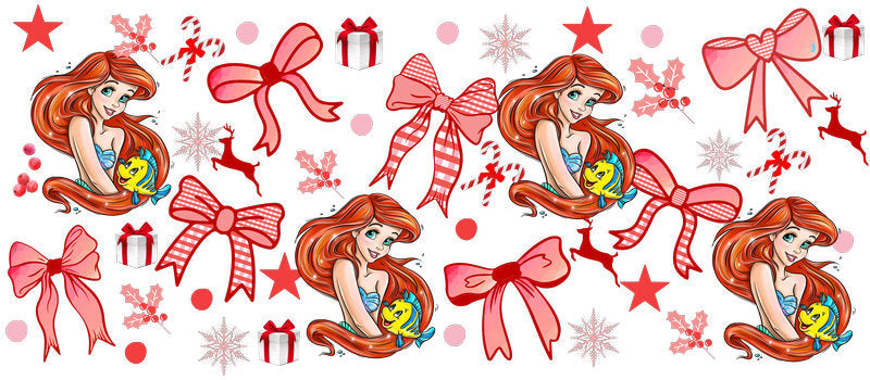 Red hair princess design UV DTF Cup Wrap for 16oz Libbey Glass