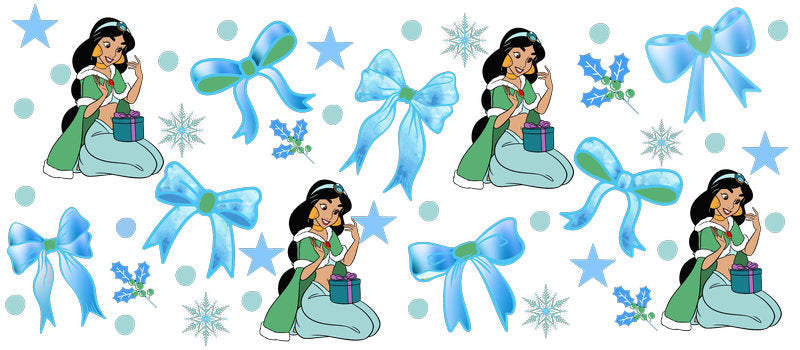 Green princess themed UV DTF Cup Wrap for 16oz Libbey Glass