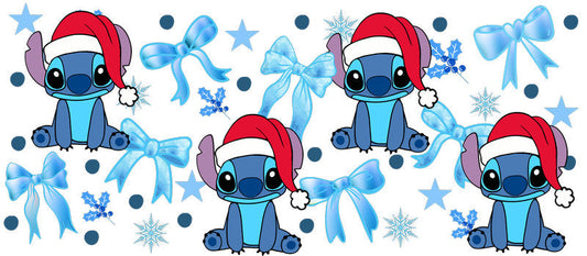 Blue alien themed UV DTF Cup Wrap for 16oz Libbey Glass