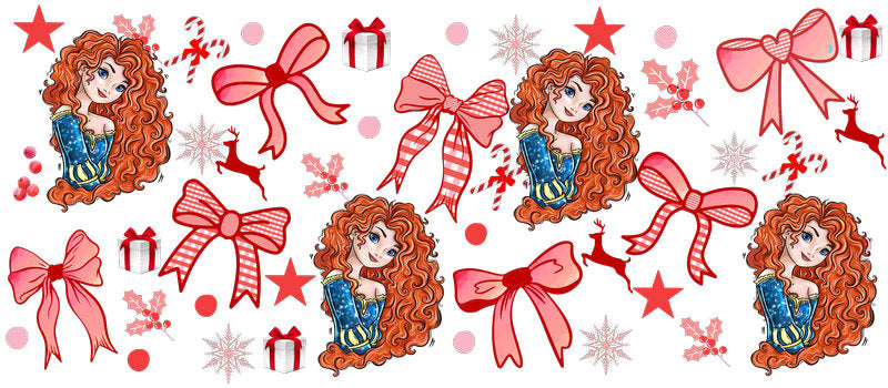 Red hair fairy design UV DTF Cup Wrap for 16oz Libbey Glass