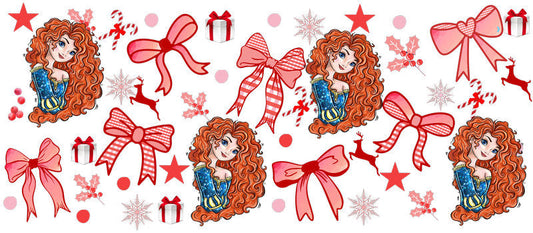 Red hair fairy design UV DTF Cup Wrap for 16oz Libbey Glass