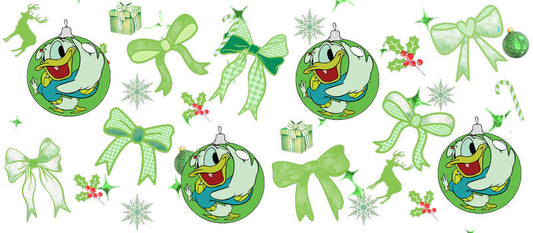 Green frog bow themed UV DTF Cup Wrap for 16oz Libbey Glass