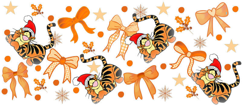 Orange tiger bow UV DTF Cup Wrap for 16oz Libbey Glass
