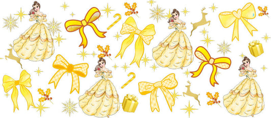 Yellow ballgown princess UV DTF Cup Wrap for 16oz Libbey Glass