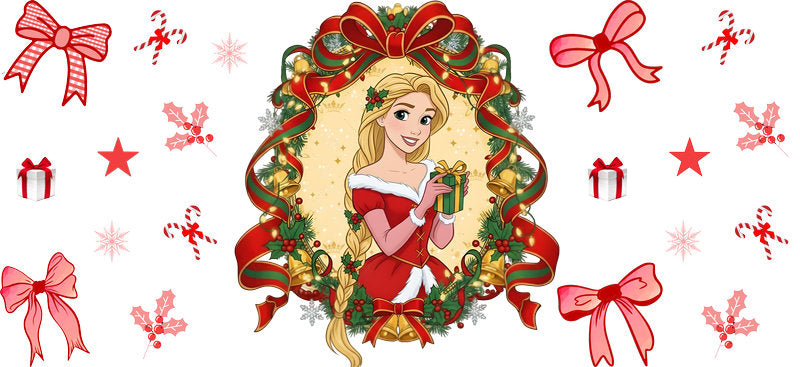 Christmas Storybook Girl UV DTF Cup Wrap for 16oz Libbey Glass