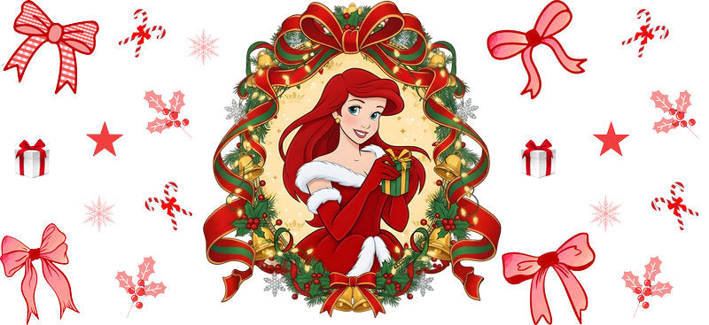 Christmas Red Hair Girl UV DTF Cup Wrap for 16oz Libbey Glass