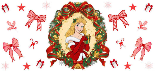 Christmas Golden Hair Girl UV DTF Cup Wrap for 16oz Libbey Glass