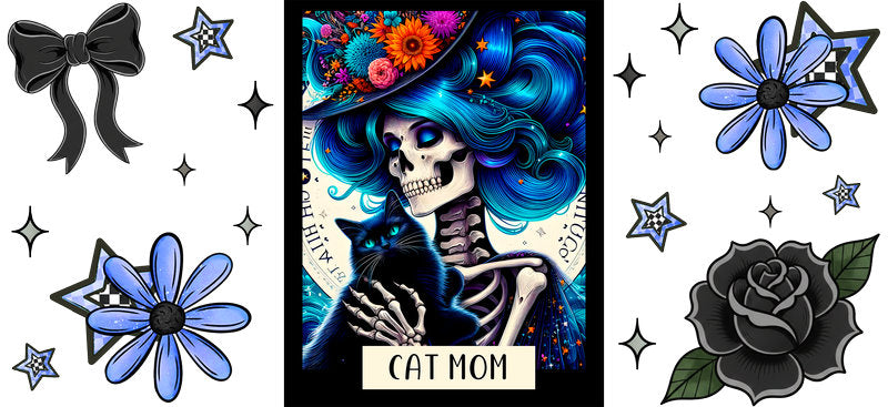 Day of the Dead Cat Mom Cup Wrap for 16oz Libbey Glass