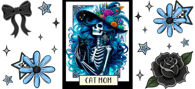 Blue Skeleton Cat Cup Wrap for 16oz Libbey Glass