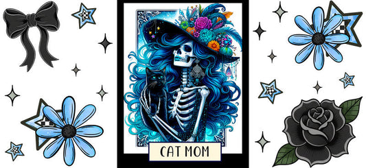 Blue Skeleton Cat Cup Wrap for 16oz Libbey Glass