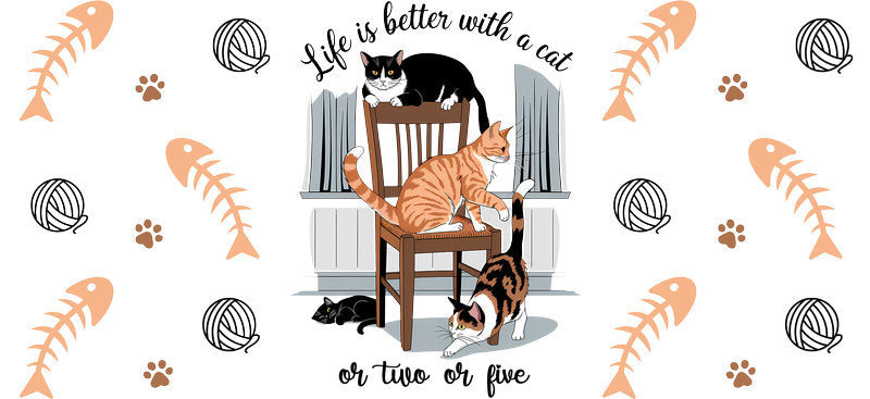 Cat Reading Chair Cup Wrap for 16oz Libbey Glass