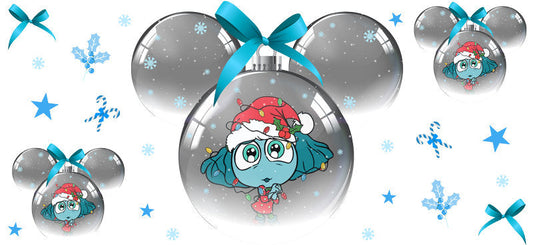 Festive blue alien with holiday bow and snowflakes, 16oz Libbey cup wrap