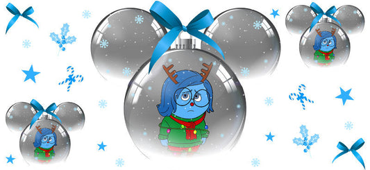 Holiday Stitch design with winter theme, snowy background, UV DTF transfer