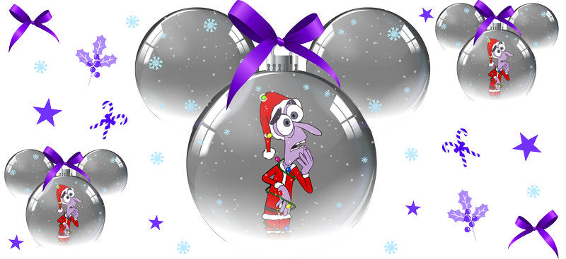Eeyore in winter hat and scarf, snowy festive background, cup decal
