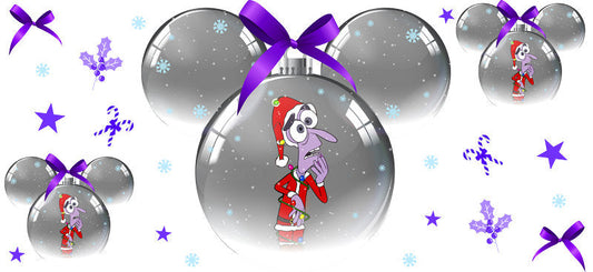 Eeyore in winter hat and scarf, snowy festive background, cup decal
