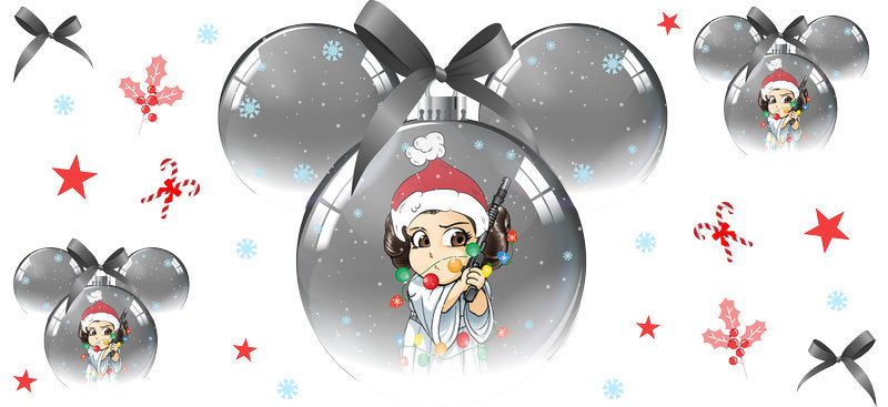 Santa Mickey with Christmas decorations, festive 16oz glass wrap