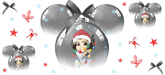 Santa Mickey with Christmas decorations, festive 16oz glass wrap