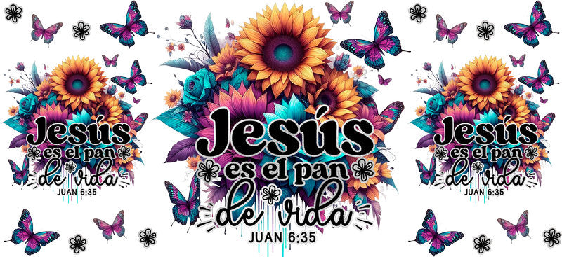 KA-9602 jesus floral inspired UV DTF cup wrap for libbey glass with bible verse spiritual theme