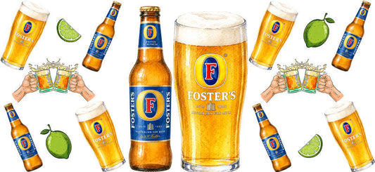 KA-9609 golden beer style UV DTF cup wrap for 16oz glass can summer party aesthetic
