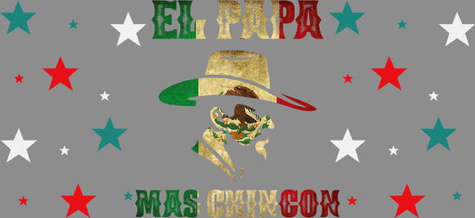 KA-9692 el papa retro style uv dtf cup wrap for 16oz glass can bold latino custom cup decal design