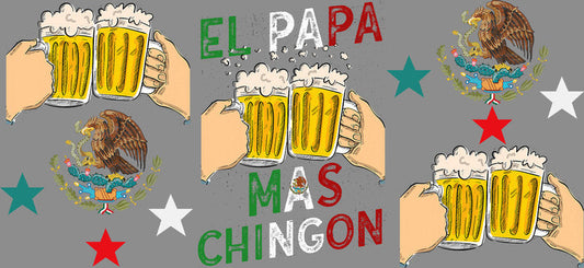 KA-9706 el papa mustache chingon uv dtf cup wrap for 16oz glass can bold gift cup decal design