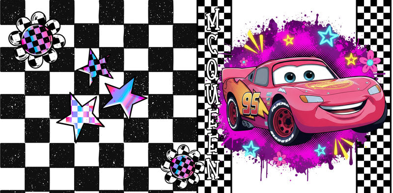 KA-9725 pink race car character uv dtf cup wrap for 16oz glass can custom cup decal speed inspired design