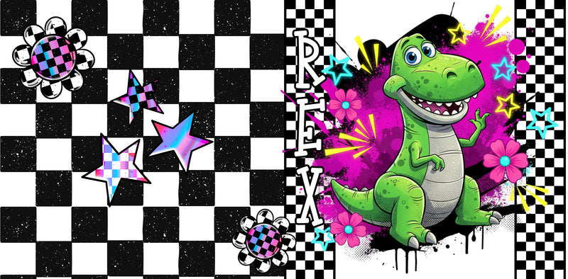 KA-9735 green dinosaur character uv dtf cup wrap for 16oz glass can custom cup decal cartoon design